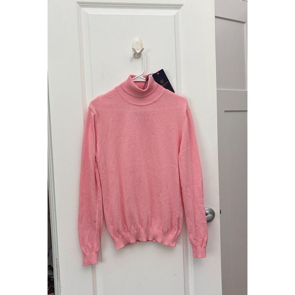 New Suslo Couture Mens Turtleneck Sweater Small Light Pink Knit Pullover Preppy